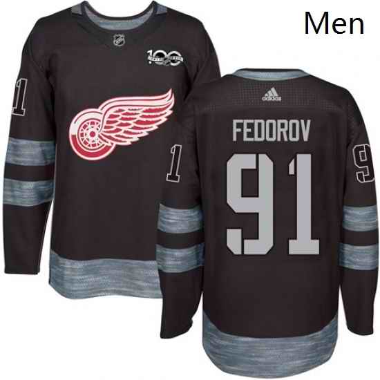 Mens Adidas Detroit Red Wings 91 Sergei Fedorov Authentic Black 1917 2017 100th Anniversary NHL Jersey